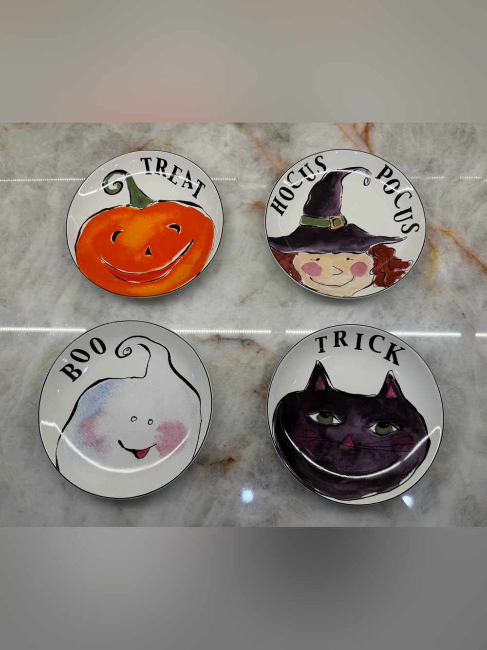 Rosanna Halloween Plate Set Boo Treat Trick Hocus Pocus Set of 4